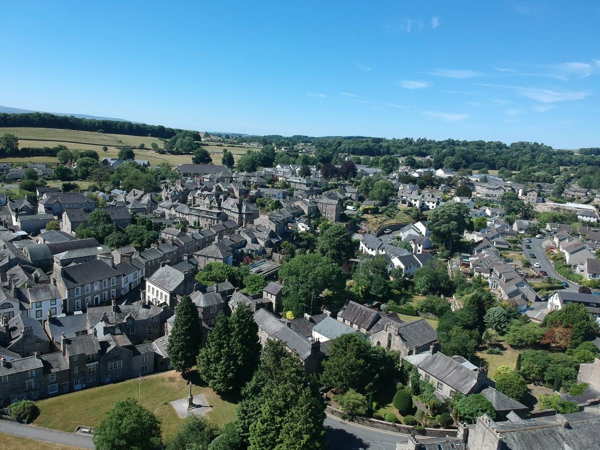 West and Northwest areas of Kirkby Lonsdale up towards Booths and QES beyond. Drone image again by Jonny Harrison West and Northwest areas of Kirkby Lonsdale up towards Booths and QES beyond. Drone image again by Jonny Harrison