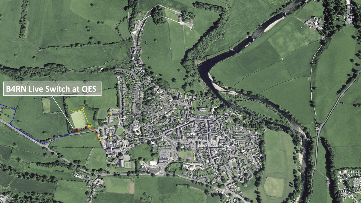 Kirkby Lonsdale viewed via Google Earth - B4RN main Green Cabinet is at QES already Kirkby Lonsdale viewed via Google Earth - B4RN main Green Cabinet is at QES already