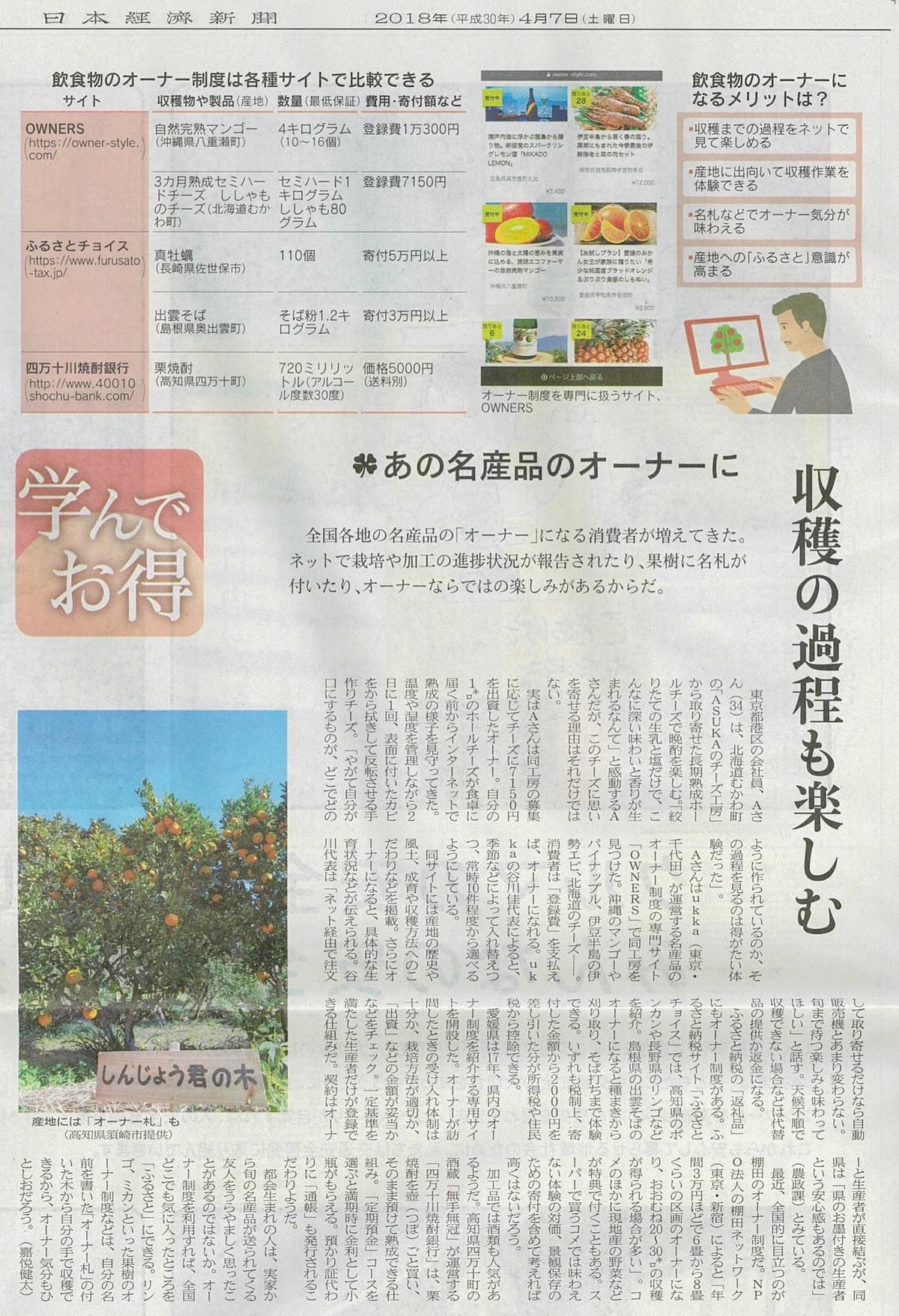 NIKKEI プラス1 OWNERS 掲載面全文 NIKKEI プラス1 OWNERS 掲載面全文