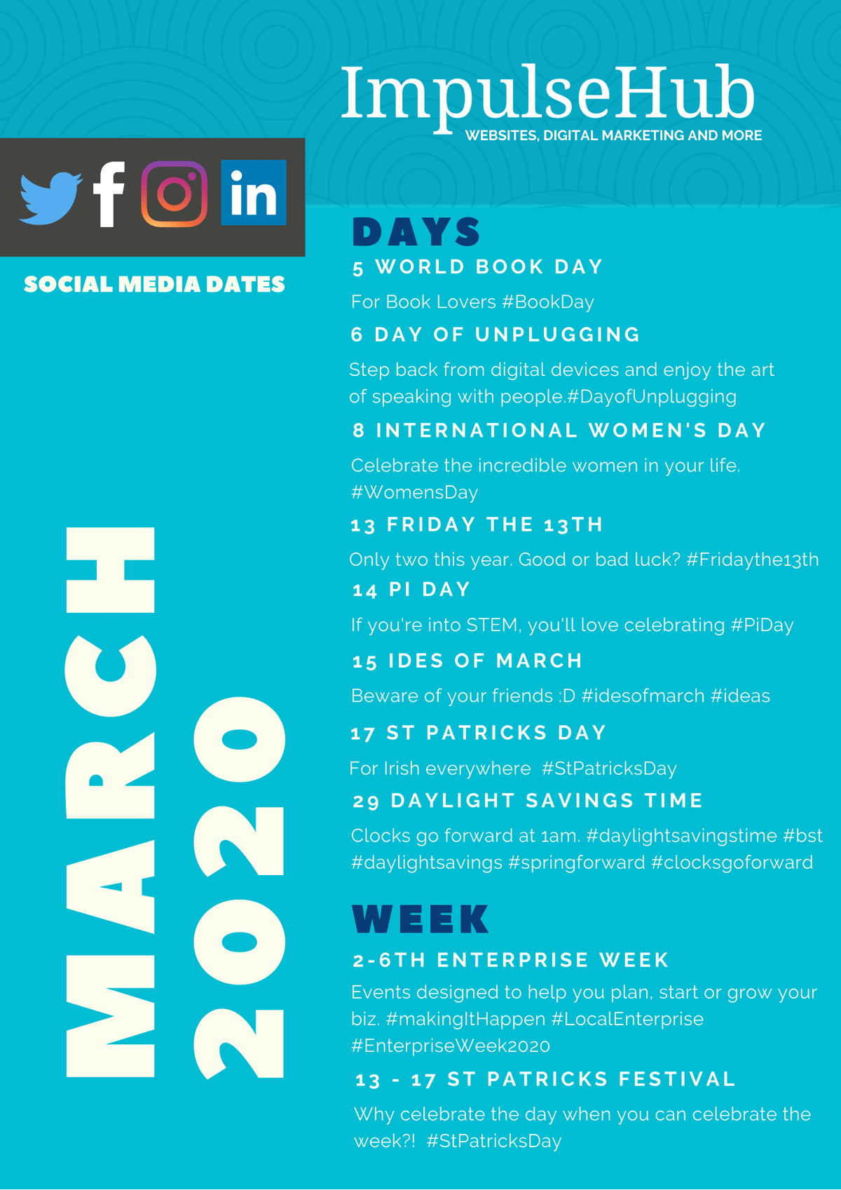 Social Media calendar for March 2020 - from ImpulseHub Social Media calendar for March 2020 - from ImpulseHub