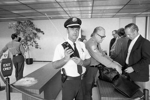The first airport security checkpoints in 1973 were very basic affairs. The first airport security checkpoints in 1973 were very basic affairs.