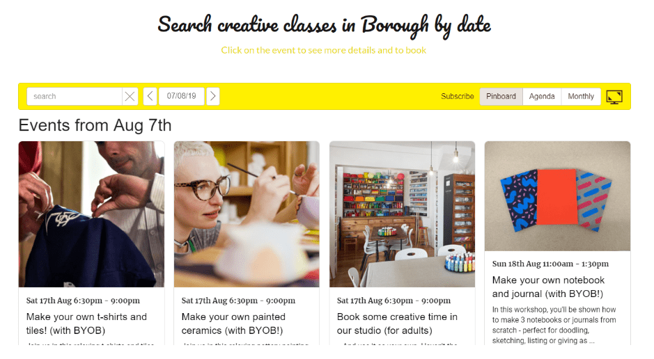 Screen shot of calendar on the MYO website Screen shot of calendar on the MYO website