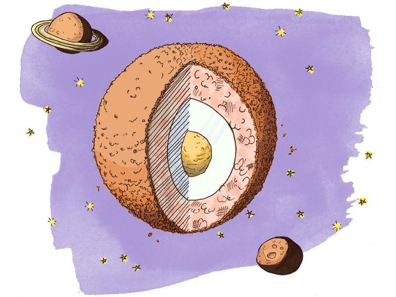 Illustration of scotch egg in space Illustration of scotch egg in space