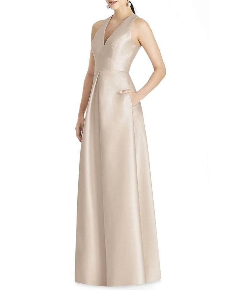ALFRED SUNG SLEEVELESS SATEEN GOWN ALFRED SUNG SLEEVELESS SATEEN GOWN