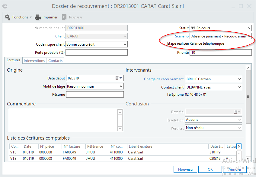 Ouverture de dossier de recouvrement sur Sage 100cloud Comptabilité - suivi créances Ouverture de dossier de recouvrement sur Sage 100cloud Comptabilité - suivi créances