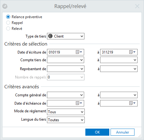 Edition de rappel-relevé pour une relance préventive de créance Edition de rappel-relevé pour une relance préventive de créance