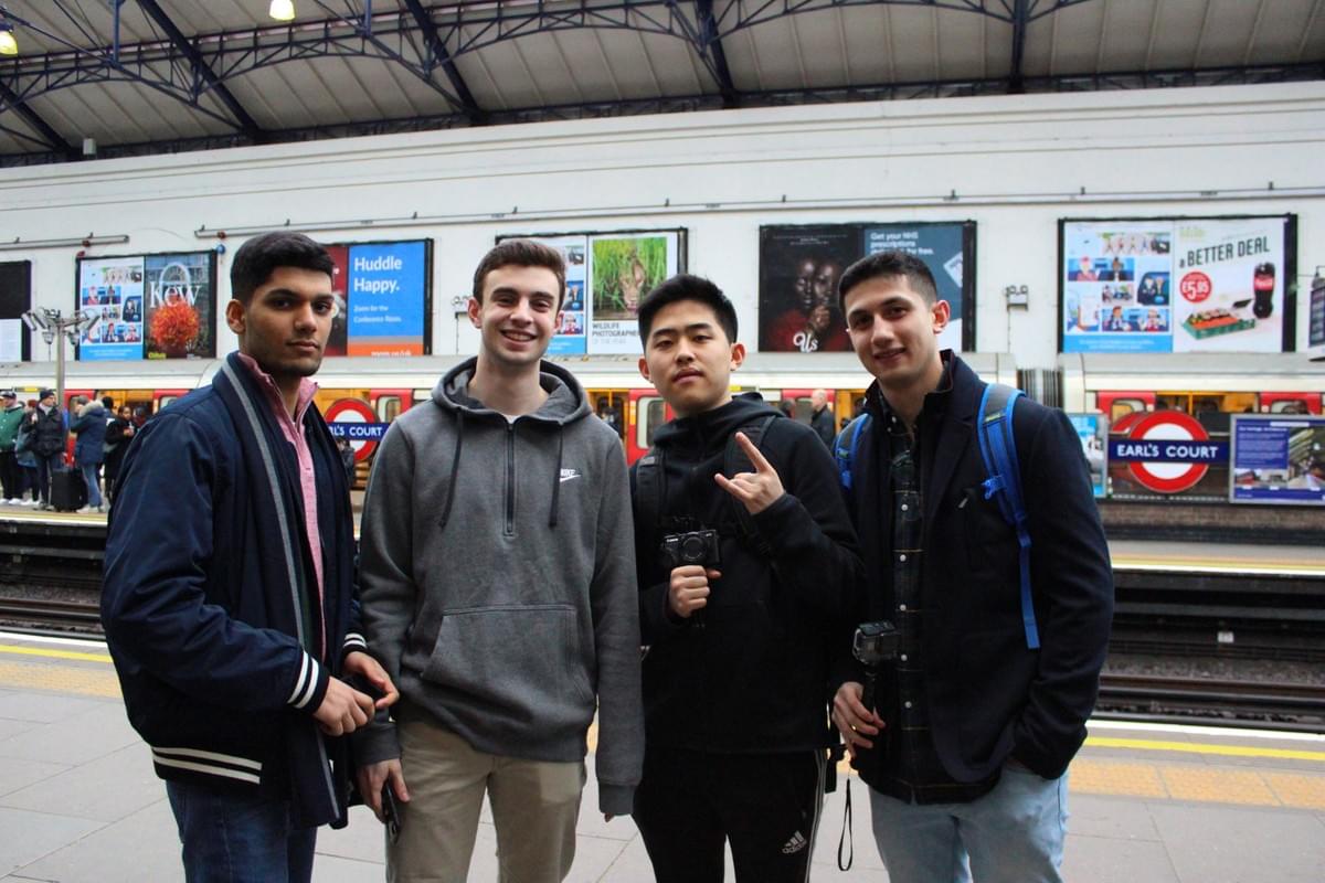 Aaditya Mehta, Brian Golden, David Lee, and Oren Mor in the Earl's Court station of the London Underground! Aaditya Mehta, Brian Golden, David Lee, and Oren Mor in the Earl's Court station of the London Underground!