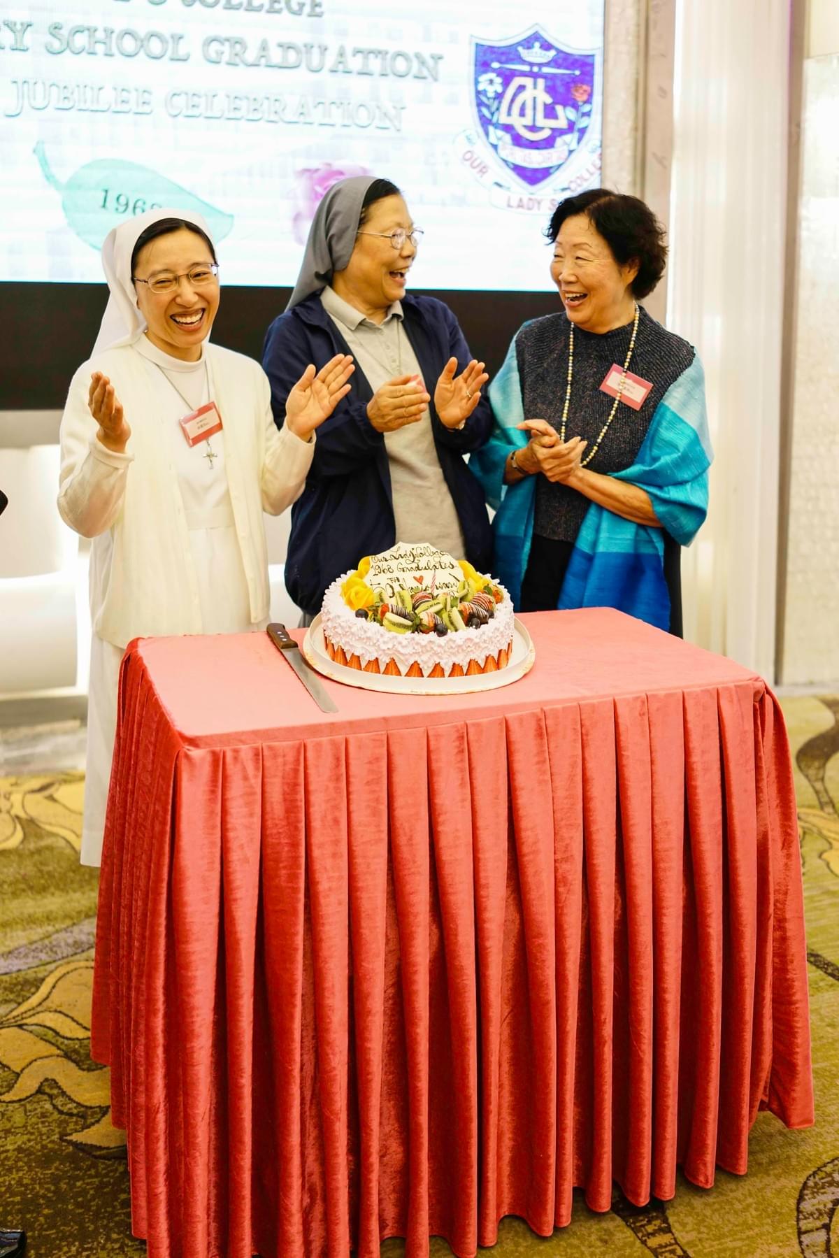 The Cake Cutting Ceremony at dinner hosted by Supervisor, Sr Tso, Principal Sr Lim and Former Principal Mrs Li of OLC The Cake Cutting Ceremony at dinner hosted by Supervisor, Sr Tso, Principal Sr Lim and Former Principal Mrs Li of OLC