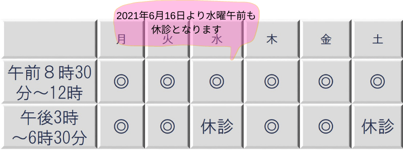 水曜休診 水曜休診