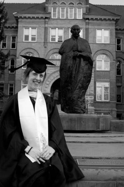 Dena Rosko MA graduation in front of College Hall Dena Rosko MA graduation in front of College Hall