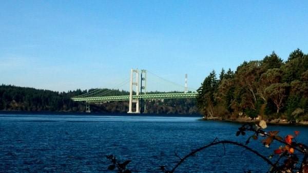 Tacoma Narrows Bridge via Titlow Beach, Tacoma, Wash. Tacoma Narrows Bridge via Titlow Beach, Tacoma, Wash.