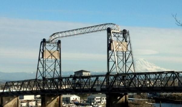 Mt. Rainier from behind Murray Morgan Bridge, Tacoma, Wash. Mt. Rainier from behind Murray Morgan Bridge, Tacoma, Wash.
