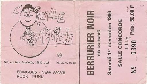 lille ticket billet place concert Bérurier Noir & Washington Dead Cats, Salle Concorde, 1er novembre 1986 lille ticket billet place concert Bérurier Noir & Washington Dead Cats, Salle Concorde, 1er novembre 1986