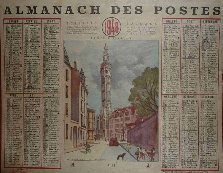 Almanach des Postes de 1948 avec le Beffroi de Lille Almanach des Postes de 1948 avec le Beffroi de Lille