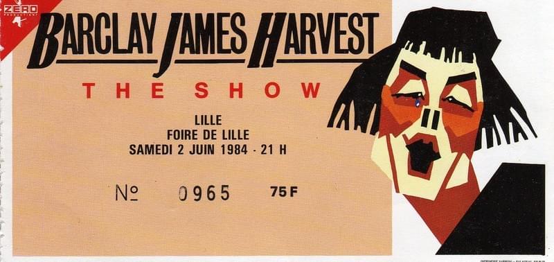 lille ticket billet place concert Barclay James Harvest, 21 novembre 1984 lille ticket billet place concert Barclay James Harvest, 21 novembre 1984