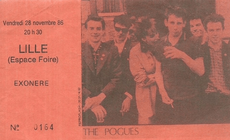 lille ticket billet place concert The Pogues, Espace Foire, 28 novembre 1986 lille ticket billet place concert The Pogues, Espace Foire, 28 novembre 1986