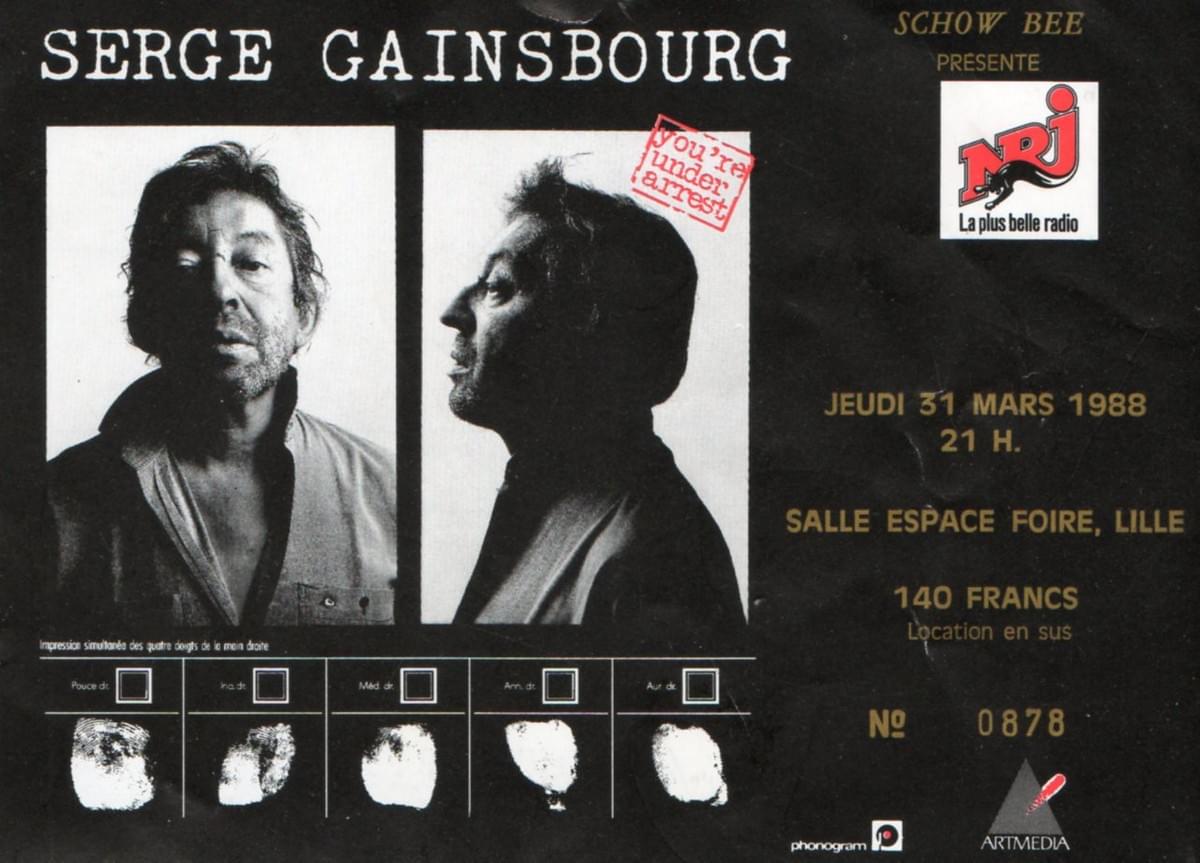 lille ticket billet place concert Serge Gainsbourg, Espace Foire, 31 mars 1988 lille ticket billet place concert Serge Gainsbourg, Espace Foire, 31 mars 1988