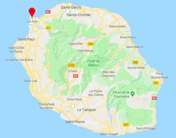 carte l'ile de la reunion avec la vile Le Port, qui a une rue de Lille carte l'ile de la reunion avec la vile Le Port, qui a une rue de Lille