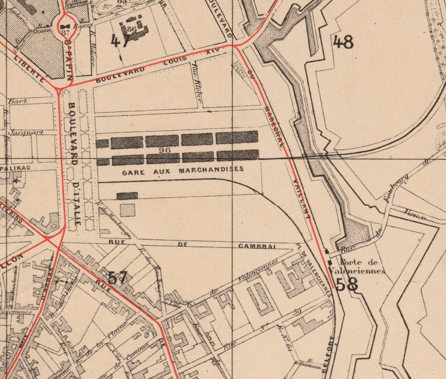 Lille rue de Cambrai - plan de 1876. Le parc JB Lebas n'existait pas encore. Lille rue de Cambrai - plan de 1876. Le parc JB Lebas n'existait pas encore.