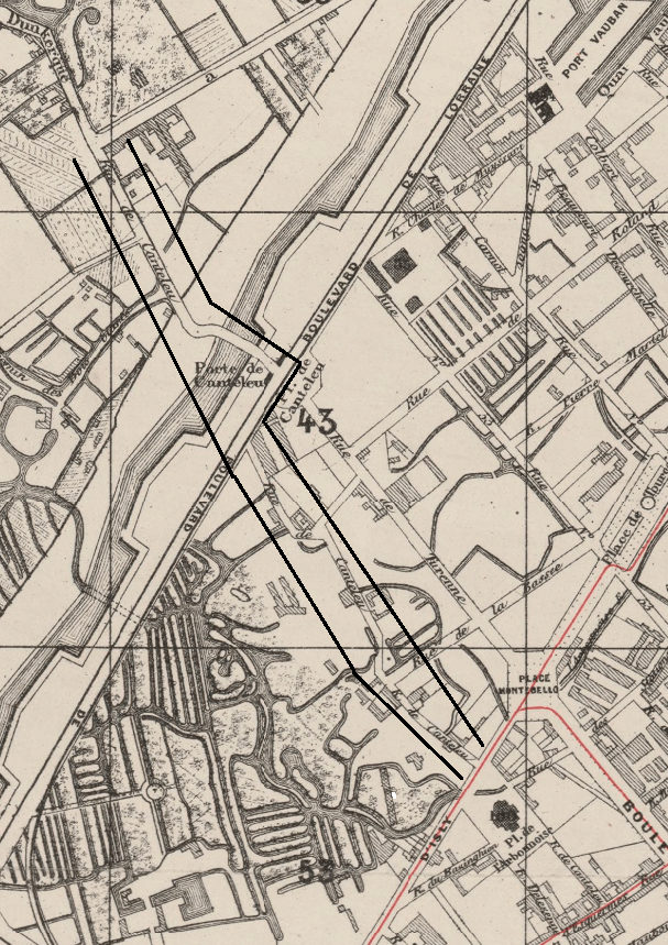 Lille La rue de Canteleu en 1873 (ci-dessus) fait 1,5 kilométre, soit le double par rapport à 1930 qui montre sa longueur actuelle Lille La rue de Canteleu en 1873 (ci-dessus) fait 1,5 kilométre, soit le double par rapport à 1930 qui montre sa longueur actuelle