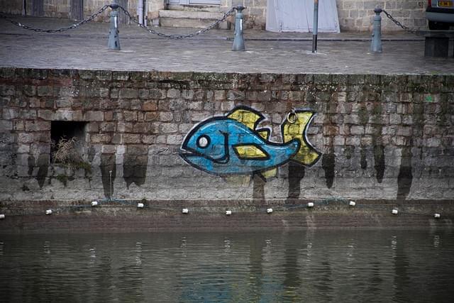 un graffiti du collectif poissons sur le Quai du Wault à Lille un graffiti du collectif poissons sur le Quai du Wault à Lille