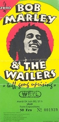 lille ticket billet place concert Bob Marley, Espace Foire, 24 juin 1980 lille ticket billet place concert Bob Marley, Espace Foire, 24 juin 1980