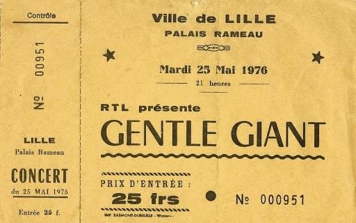 lille ticket billet concert Gentle Giant, Palais Rameau, 30 avril 1974 lille ticket billet concert Gentle Giant, Palais Rameau, 30 avril 1974