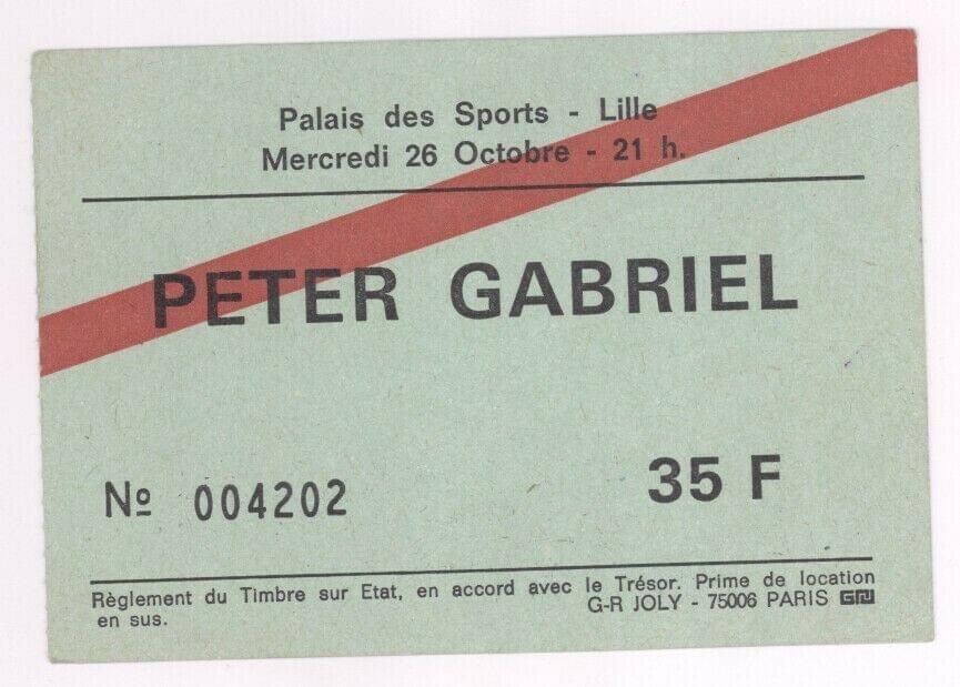 lille ticket billet concert Peter Gabriel, Palais des Sports Saint-Sauveur, 26 octobre 1977 lille ticket billet concert Peter Gabriel, Palais des Sports Saint-Sauveur, 26 octobre 1977