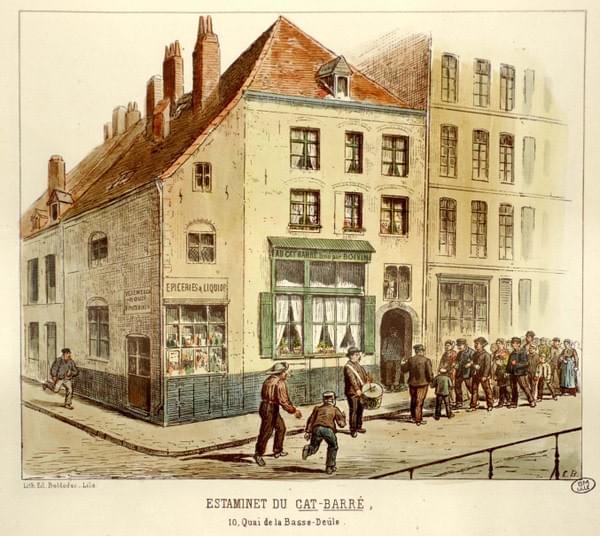 Edouard Boldoduc. Lille : Estaminet du Cat-Barré, 10 quai de la Basse-Deûle". Date 1893. lithographie taille 27 x 35 cm Edouard Boldoduc. Lille : Estaminet du Cat-Barré, 10 quai de la Basse-Deûle". Date 1893. lithographie taille 27 x 35 cm