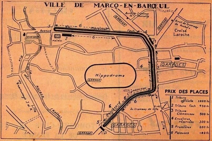 plan du circuit du grand prix de lille de 1946 avec prix des places plan du circuit du grand prix de lille de 1946 avec prix des places