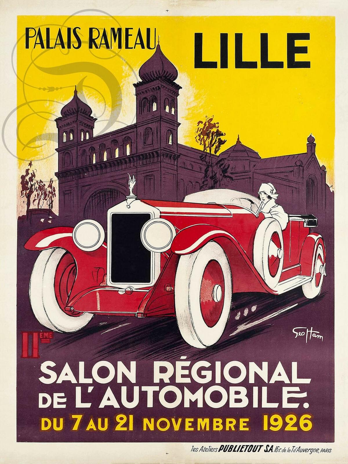 affiche du salon régional de l'automobile du 7 au 21 novembre 1926 au Palais Rameau à Lille affiche du salon régional de l'automobile du 7 au 21 novembre 1926 au Palais Rameau à Lille