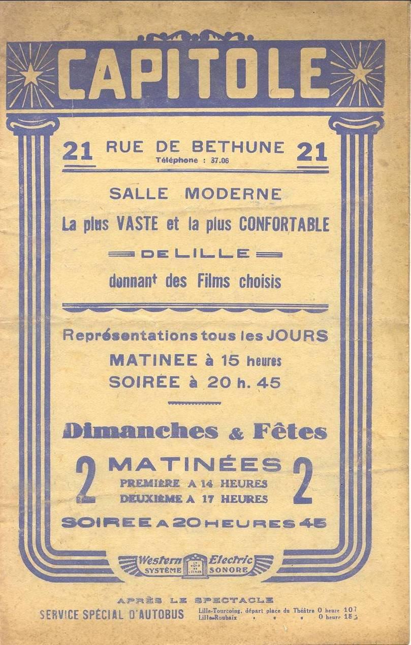 Programme du cinema Le Capitole rue de bethune à Lille du 13 au 19 octobre 1933 couverture Programme du cinema Le Capitole rue de bethune à Lille du 13 au 19 octobre 1933 couverture