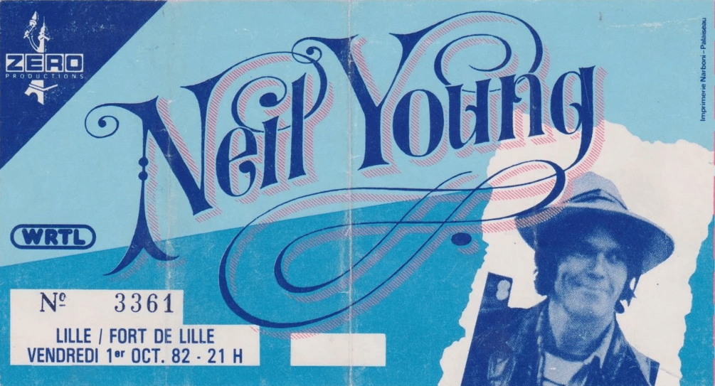 lille ticket billet place concert Neil Young, Espace Foire, 1er octobre 1982 le billet comporte une faute sur le nom de la salle écrit par erreur fort de lille lille ticket billet place concert Neil Young, Espace Foire, 1er octobre 1982 le billet comporte une faute sur le nom de la salle écrit par erreur fort de lille