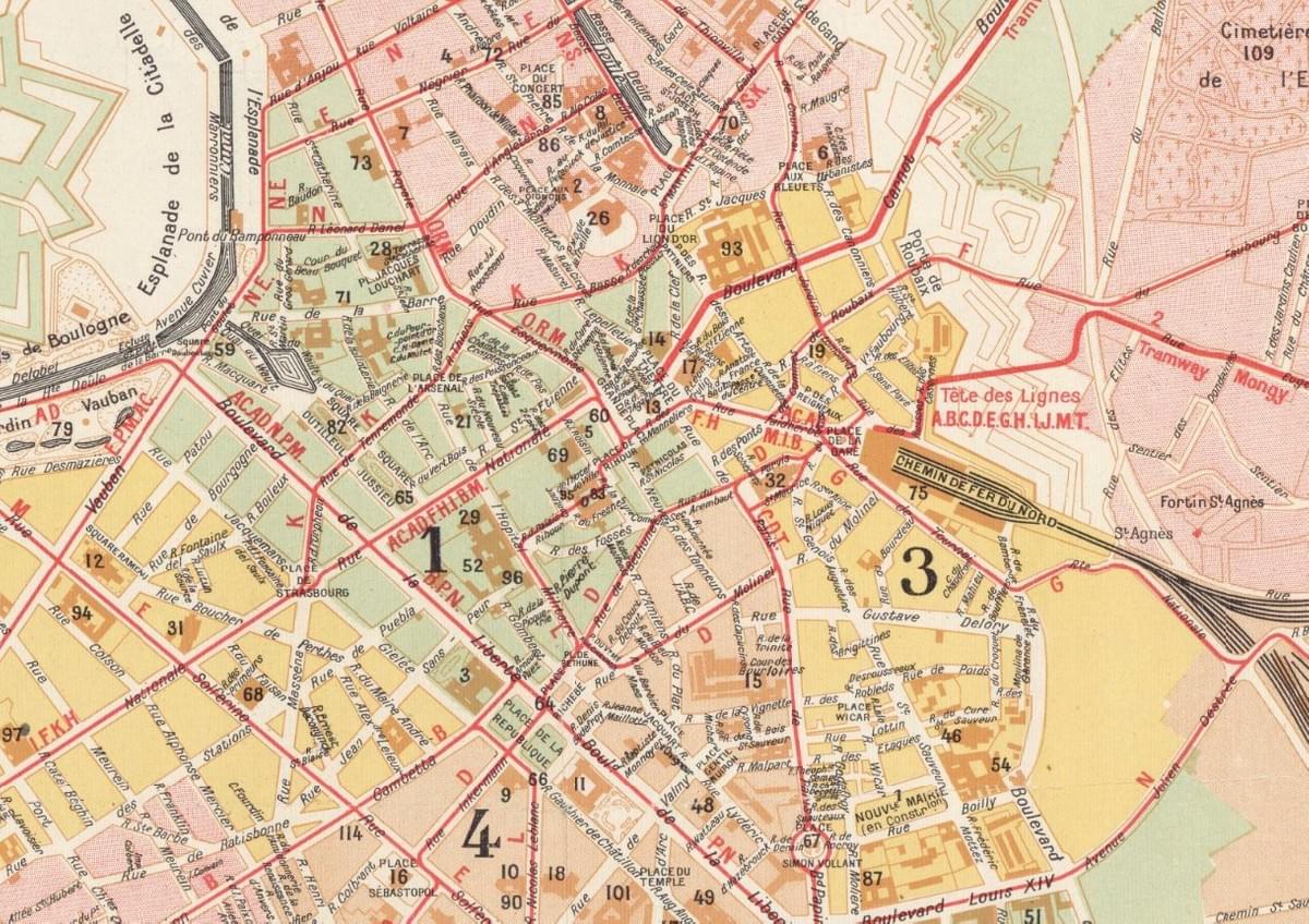 Lille tramway plan de 1930 (extrait) Lille tramway plan de 1930 (extrait)
