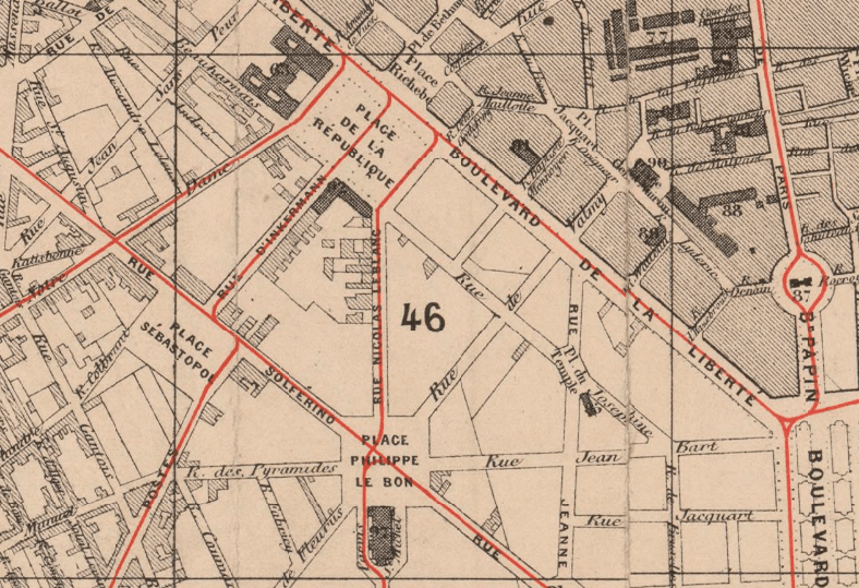 en 1876, la rue Nicolas Leblanc apparait sur les plans de la ville de la ville de Lille en 1876, la rue Nicolas Leblanc apparait sur les plans de la ville de la ville de Lille
