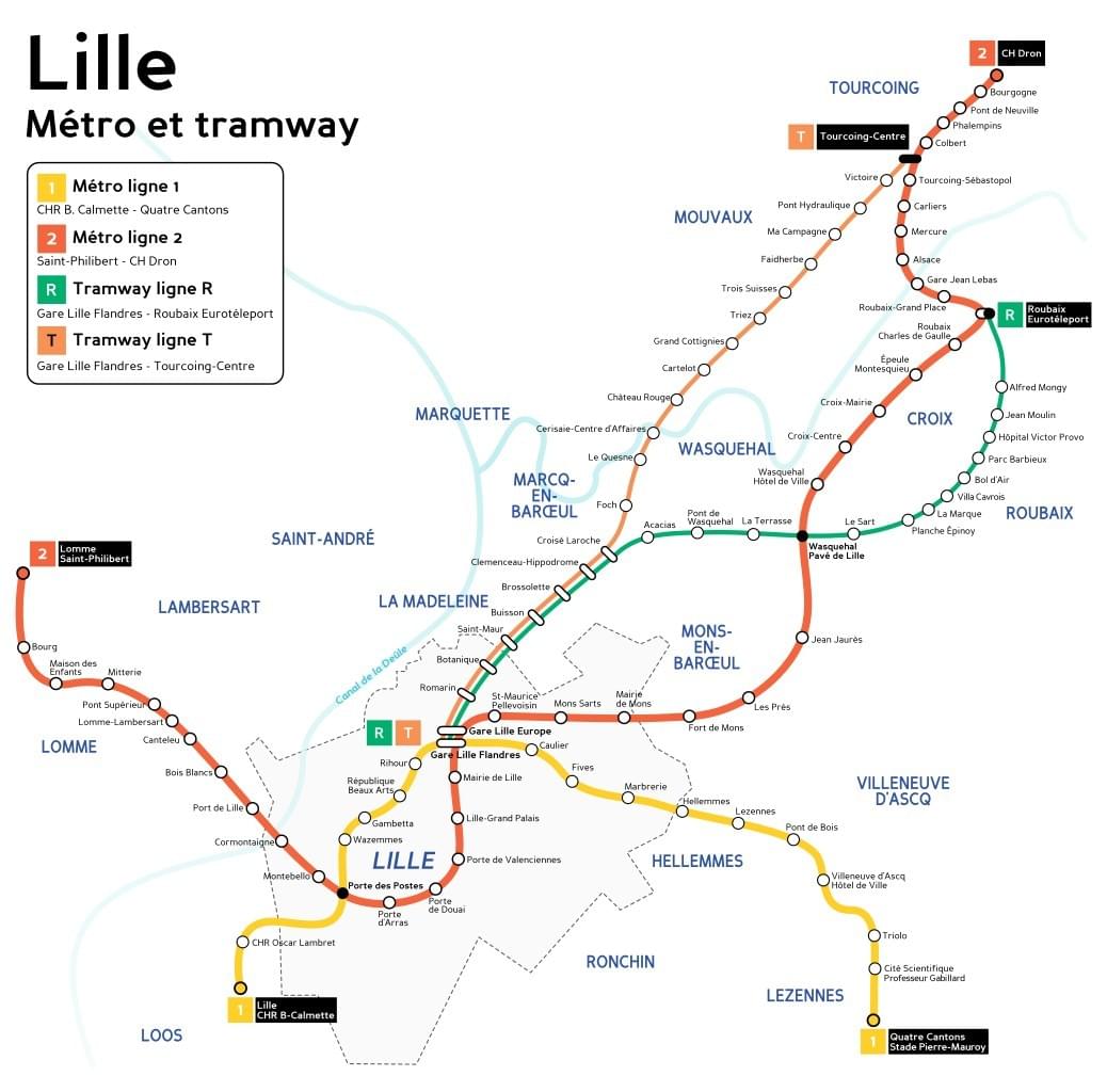 plan carte du metro de lille ligne 1 2 jaune rouge tramway R T plan carte du metro de lille ligne 1 2 jaune rouge tramway R T