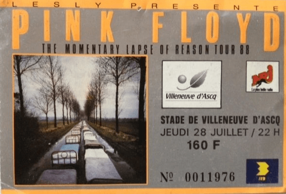 lille ticket billet place concert Pink Floyd, Stadium du Nord, 28 juillet 1988 villeneuve d'ascq lille ticket billet place concert Pink Floyd, Stadium du Nord, 28 juillet 1988 villeneuve d'ascq