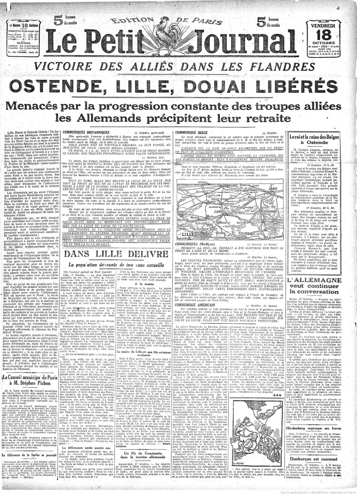 édition du 18 octobre 1918 du quotidien Le Petit Journal avec l'article d'Albert Londres sur Lille édition du 18 octobre 1918 du quotidien Le Petit Journal avec l'article d'Albert Londres sur Lille