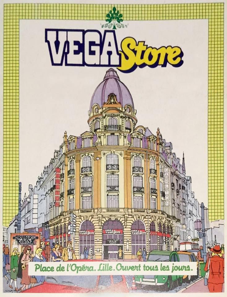Lille Vegastore Vega store : publicité d'époque avec le dessin de tout le batiment du carlton Lille Vegastore Vega store : publicité d'époque avec le dessin de tout le batiment du carlton