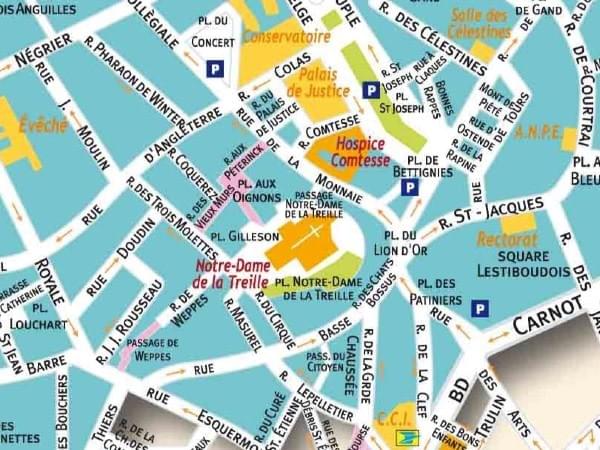 plan des rues piétonnes du vieux-lille autour de la cathedrale de la treille et de la place aux oignons plan des rues piétonnes du vieux-lille autour de la cathedrale de la treille et de la place aux oignons