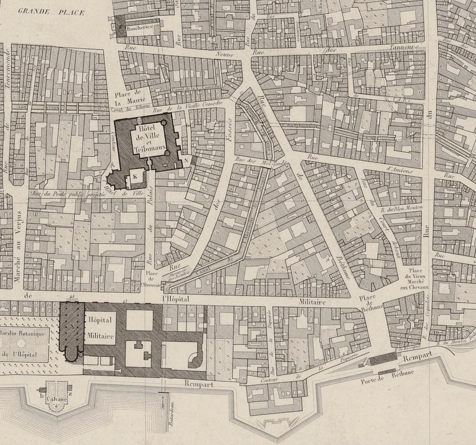 lille rue de bethune plan de 1820. La rue de bethune permet d'accéder à la porte de Béthune anciennement porte notre dame lille rue de bethune plan de 1820. La rue de bethune permet d'accéder à la porte de Béthune anciennement porte notre dame