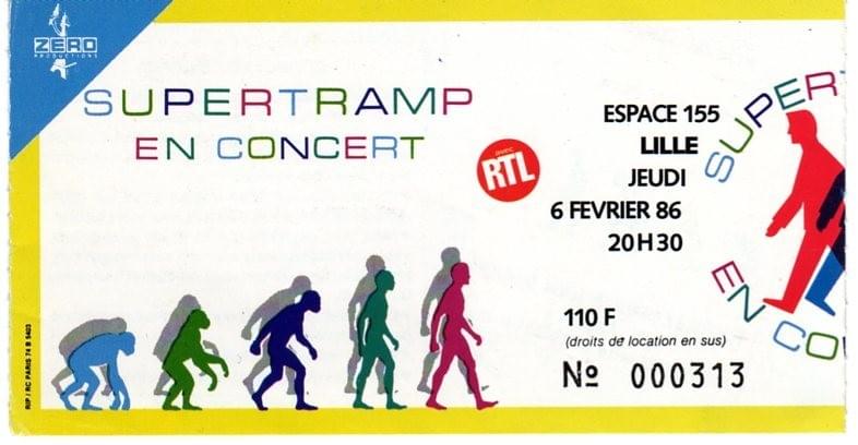 lille ticket billet place concert Supertramp, Espace Foire, 6 février 1986 lille ticket billet place concert Supertramp, Espace Foire, 6 février 1986