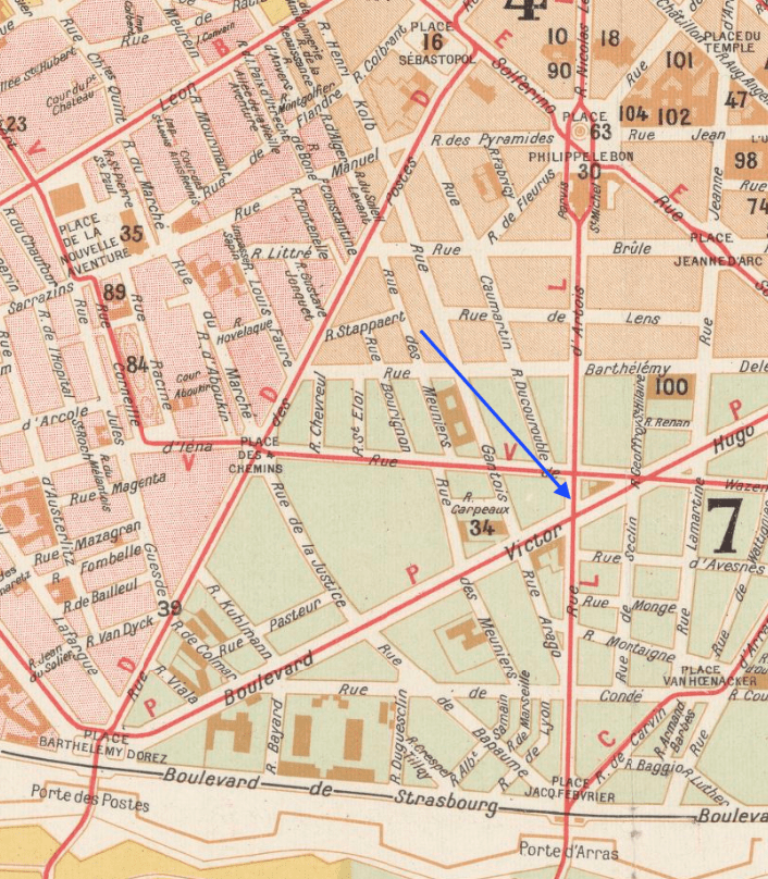 Plan de 1930 : rue d'Artois dans sa configuration actuelle. Le tramway y passait tout du long Plan de 1930 : rue d'Artois dans sa configuration actuelle. Le tramway y passait tout du long