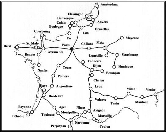 carte de france du réseau de telegraphe chappe paris lille carte de france du réseau de telegraphe chappe paris lille