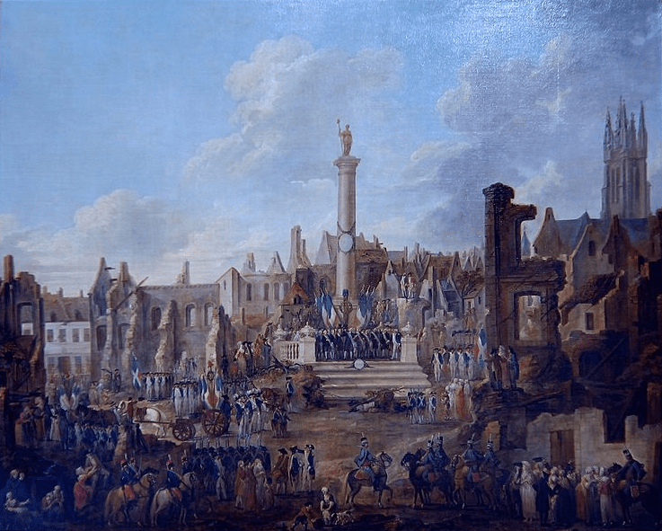 Louis Watteau : Lille a bien mérité de la patrie Tableau de 1793 en avance sur son temps : la colonne de déesse ne sera inaugurée qu'en 1845 au centre de la Grand Place Louis Watteau : Lille a bien mérité de la patrie Tableau de 1793 en avance sur son temps : la colonne de déesse ne sera inaugurée qu'en 1845 au centre de la Grand Place