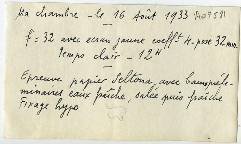 lille les indications techniques de la photo (temps de pose, focale, tirage, etc.) de la chambre de Prosper Capin le 16 août 1933 lille les indications techniques de la photo (temps de pose, focale, tirage, etc.) de la chambre de Prosper Capin le 16 août 1933