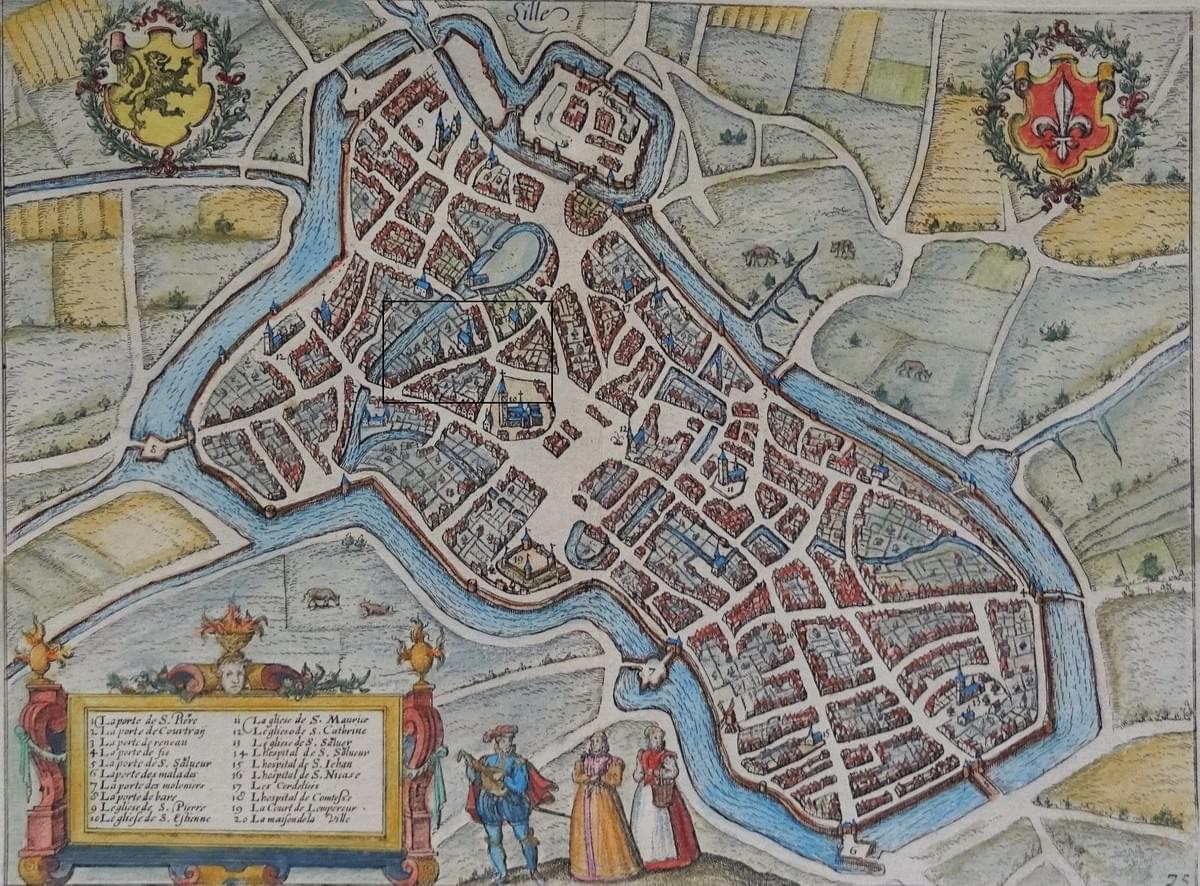 Lille rue basse Plan de Lille de 1582 : la rue Basse est bien présente et assure la liaison entre les rives des bras de la Deûle Lille rue basse Plan de Lille de 1582 : la rue Basse est bien présente et assure la liaison entre les rives des bras de la Deûle