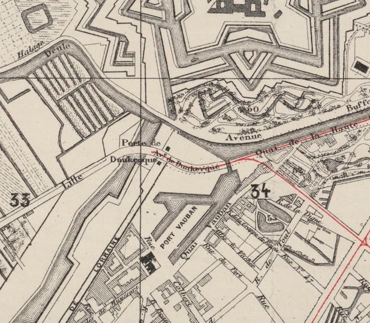 Lille Porte de Dunkerque : plan de 1873 Lille Porte de Dunkerque : plan de 1873