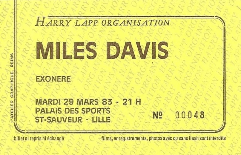 lille ticket billet place concert Miles Davis, Palais Saint-Sauveur, 29 mars 1983 lille ticket billet place concert Miles Davis, Palais Saint-Sauveur, 29 mars 1983