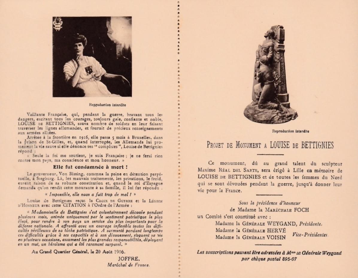 lille louise de bettignies prospectus pour récupérer des fonds pour construire le monument lille louise de bettignies prospectus pour récupérer des fonds pour construire le monument